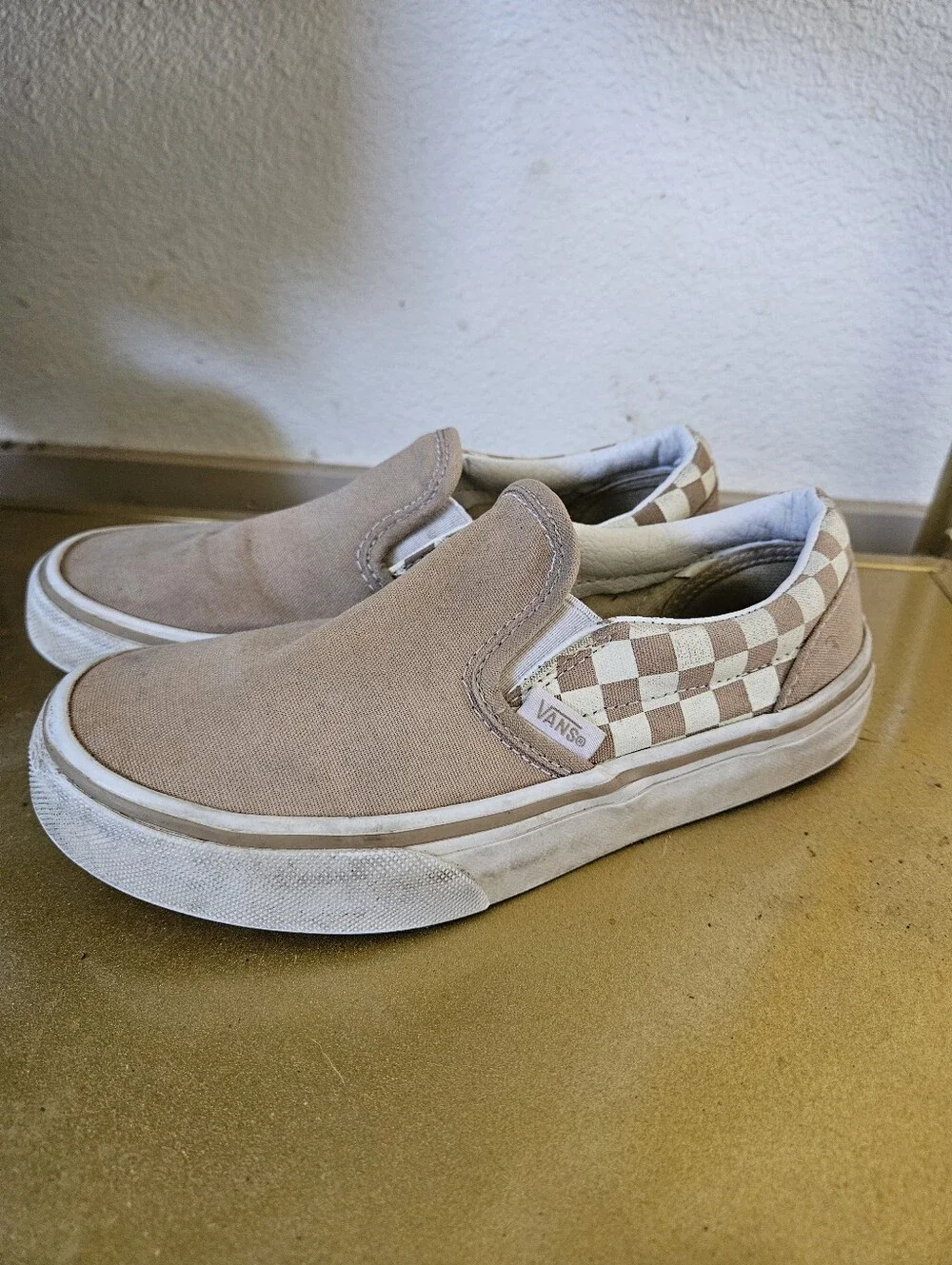 Kids Vans Slip-On Checkerboard Sneakers in Beige